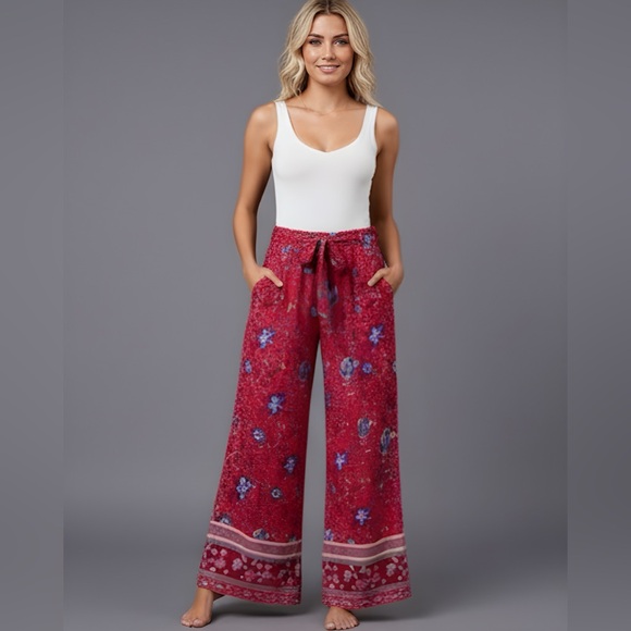 Boho Floral Wide Leg Pant - Picture 1 of 7